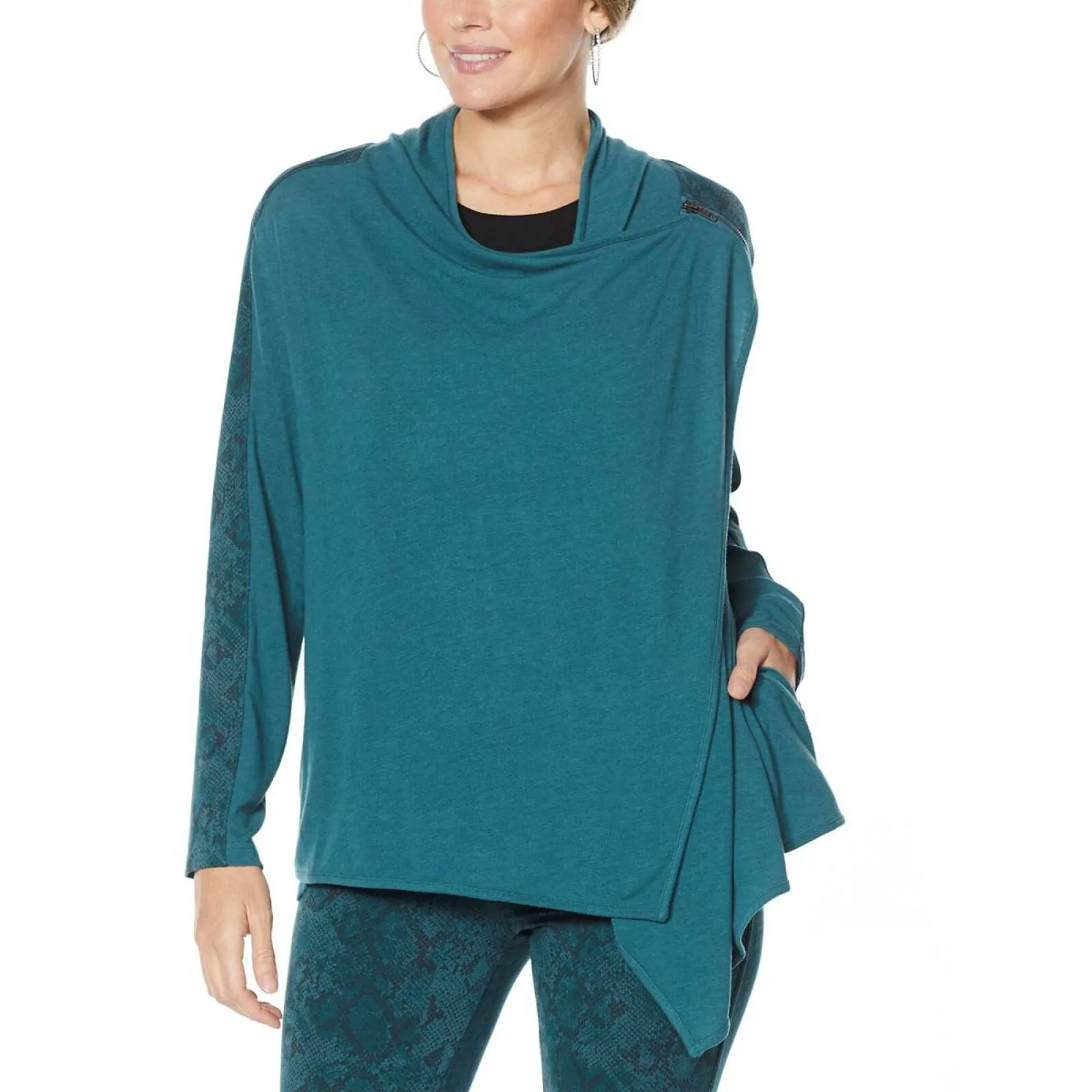 DG2 by Diane Gilman Eco-Ponte Knit Drape Front Easy Jacket Green Snake Medium