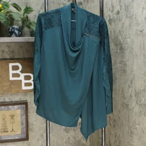 DG2 by Diane Gilman Eco-Ponte Knit Drape Front Easy Jacket Green Snake Medium