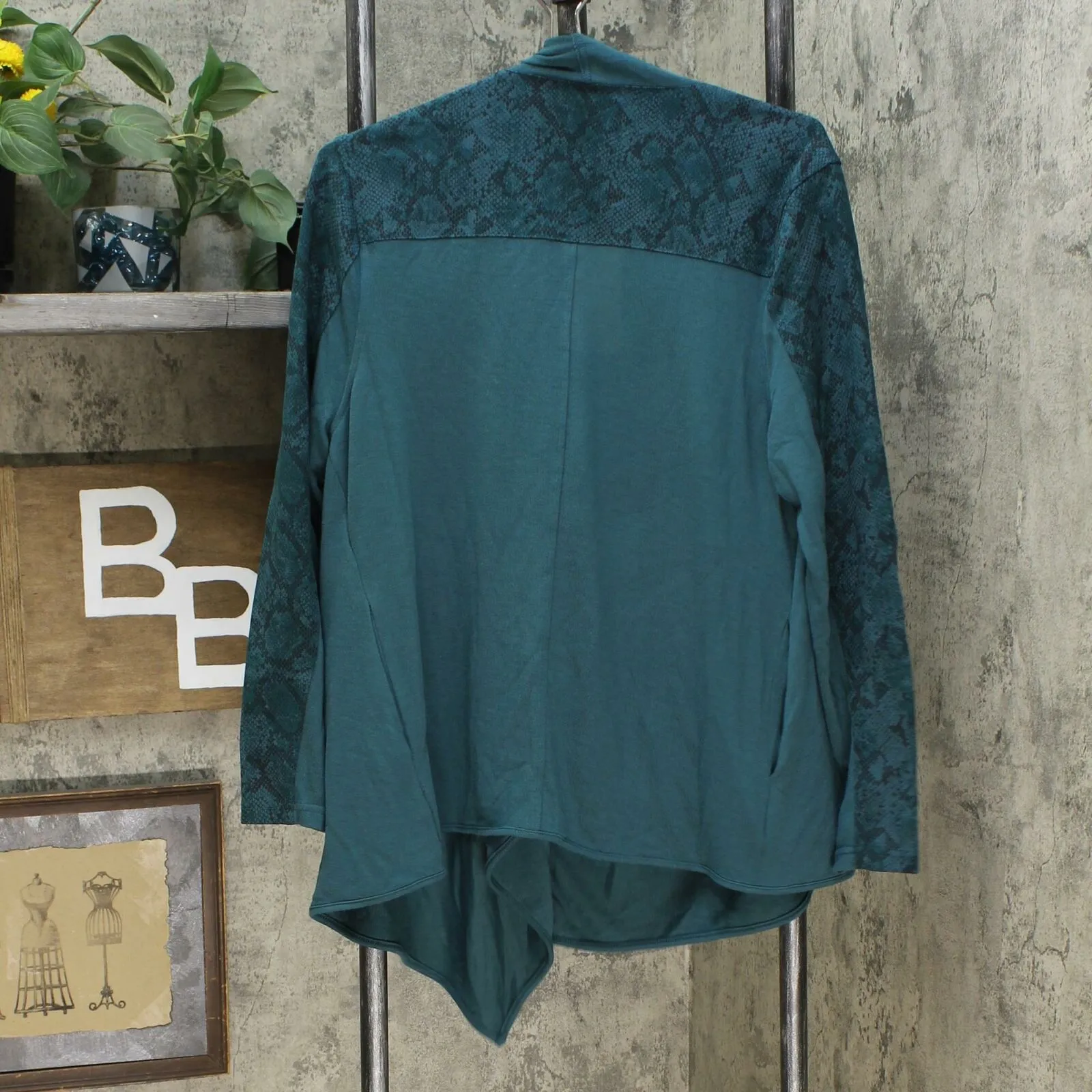 DG2 by Diane Gilman Eco-Ponte Knit Drape Front Easy Jacket Green Snake Medium