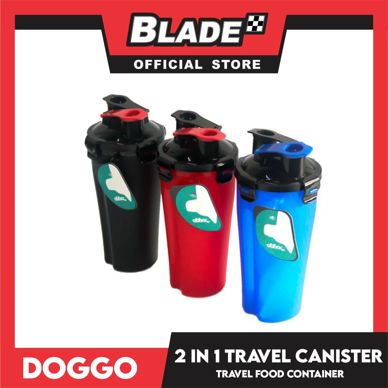 Doggo 2 in 1 Travel Canister, Durable Hard Plastic (Blue)
