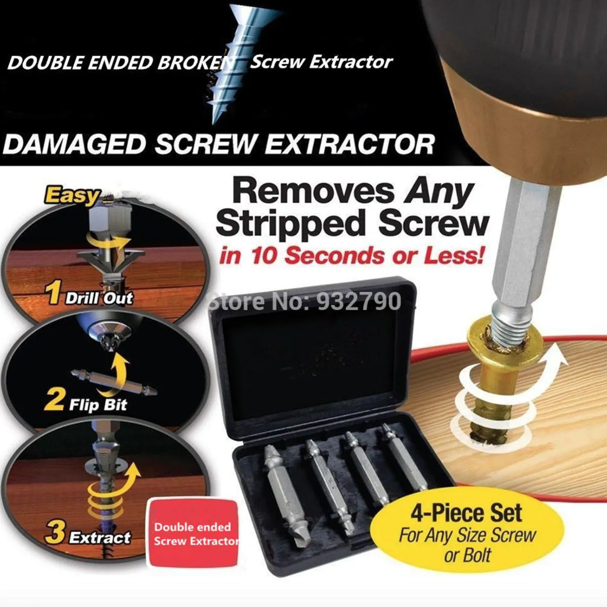 Double-Sided Damaged Screw Extractor Remover (4-Piece)