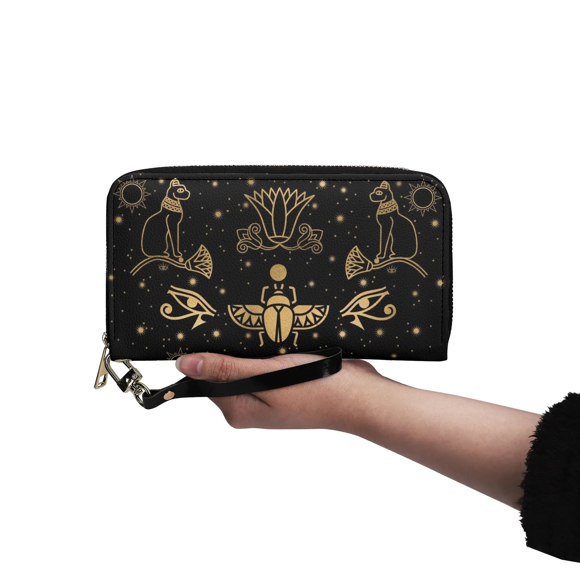 Egyptian Scarab Beetle Vegan Leather Zipper Wallet