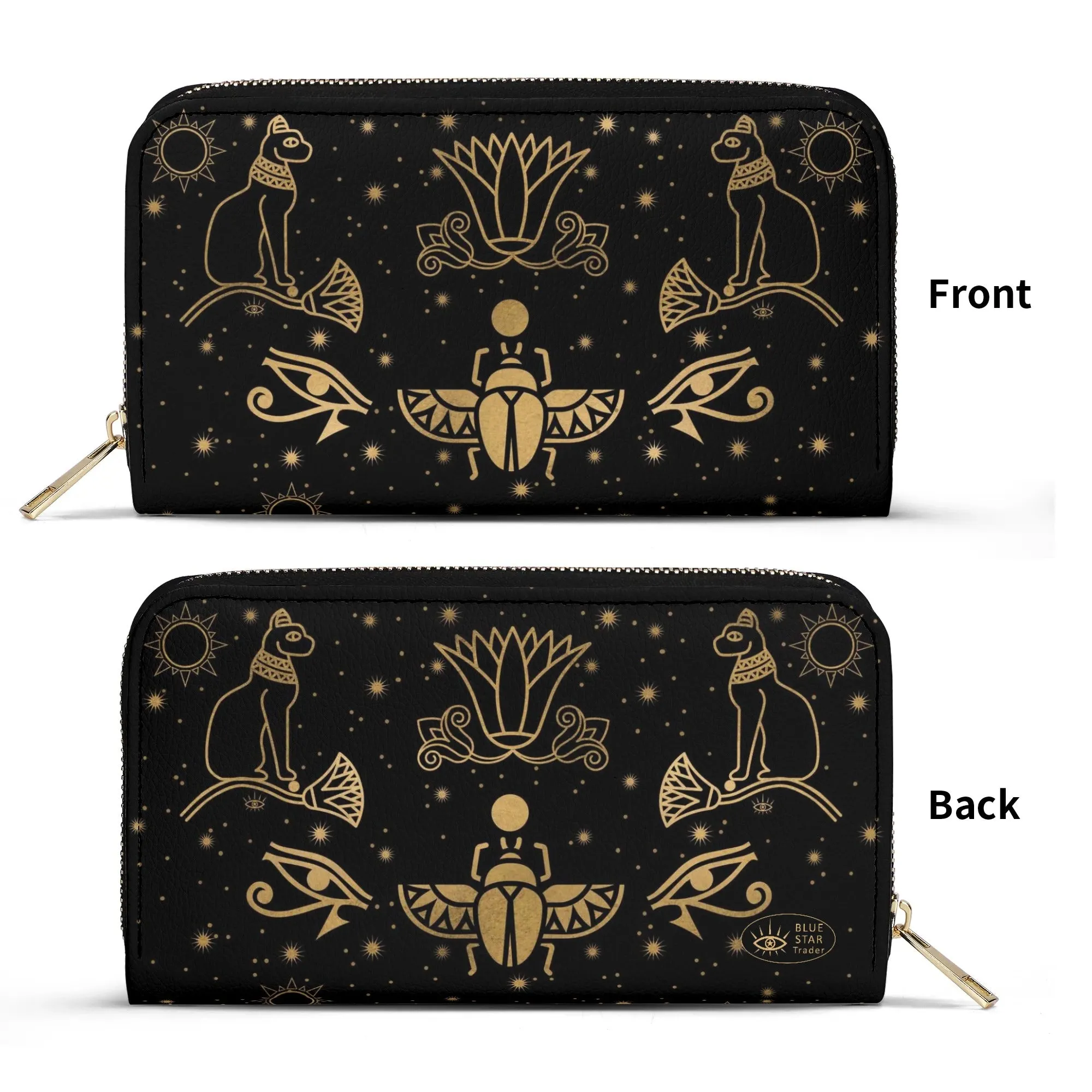 Egyptian Scarab Beetle Vegan Leather Zipper Wallet