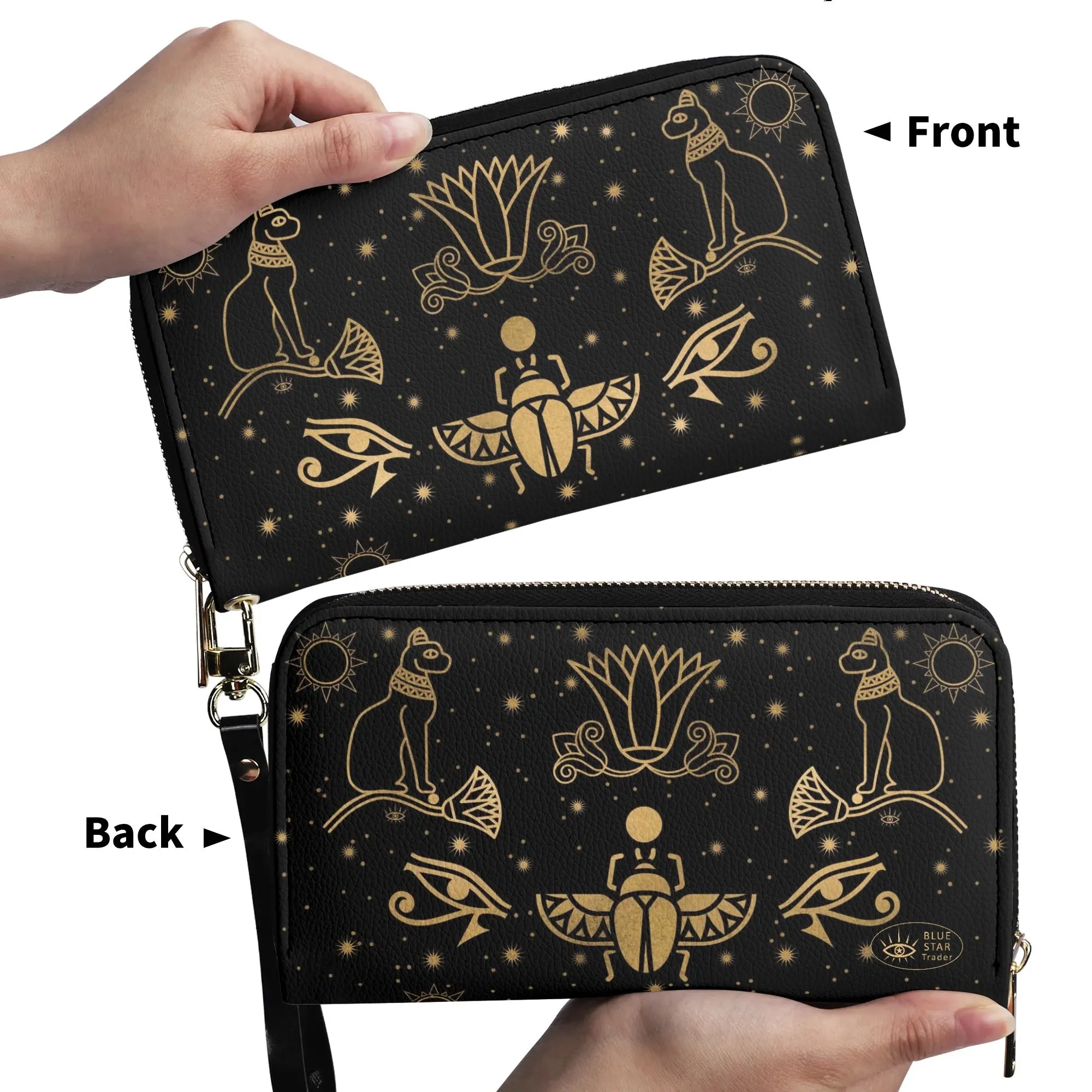 Egyptian Scarab Beetle Vegan Leather Zipper Wallet