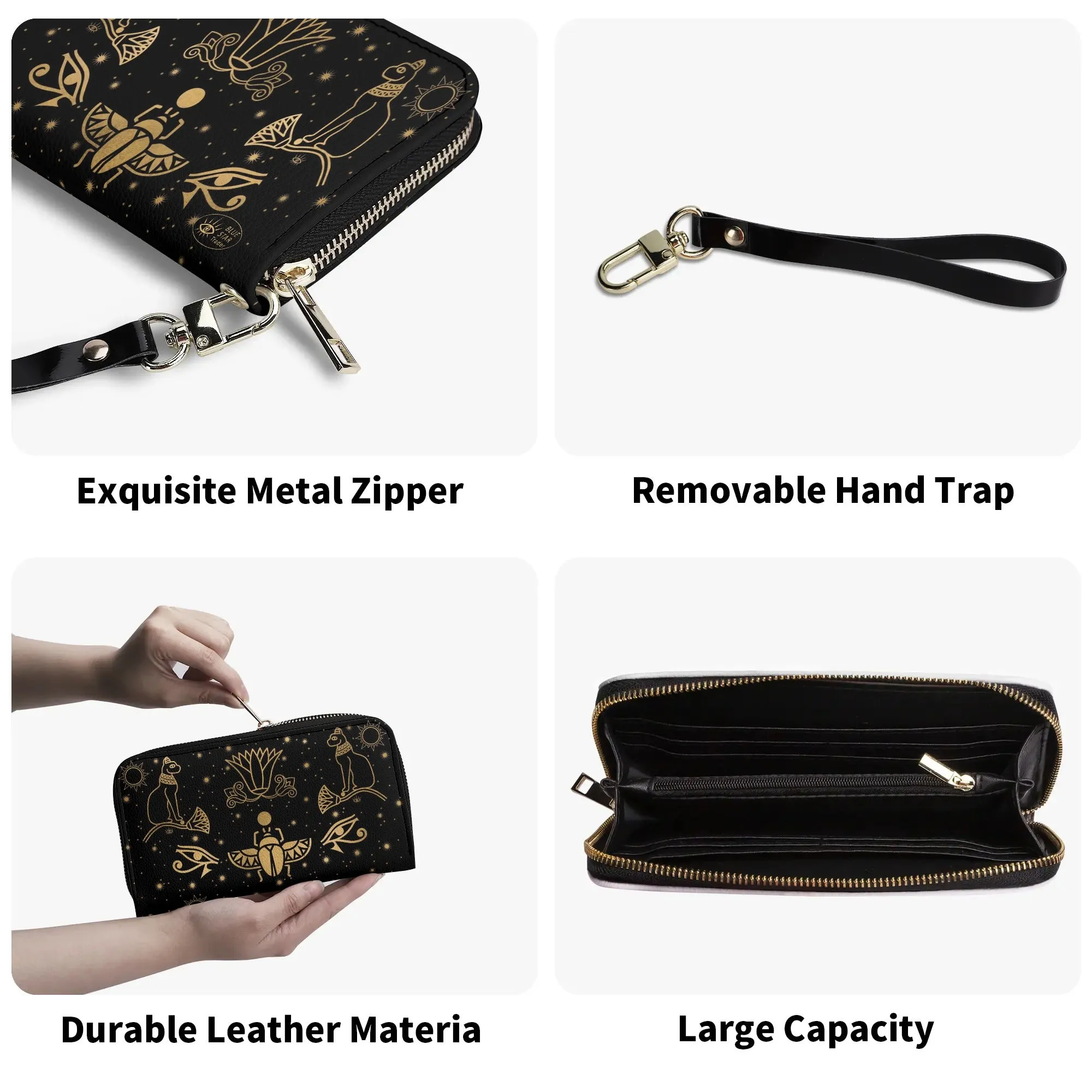 Egyptian Scarab Beetle Vegan Leather Zipper Wallet