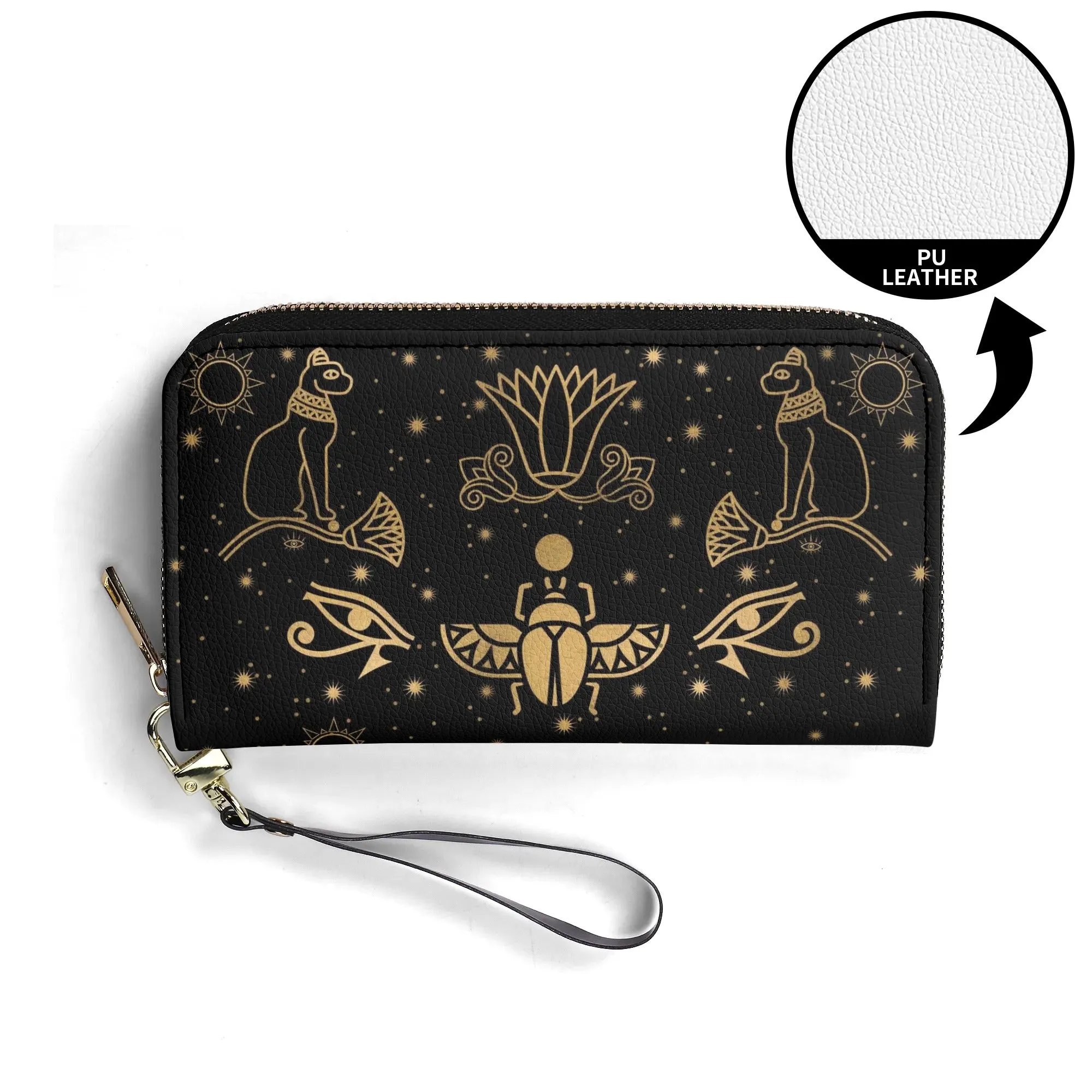 Egyptian Scarab Beetle Vegan Leather Zipper Wallet