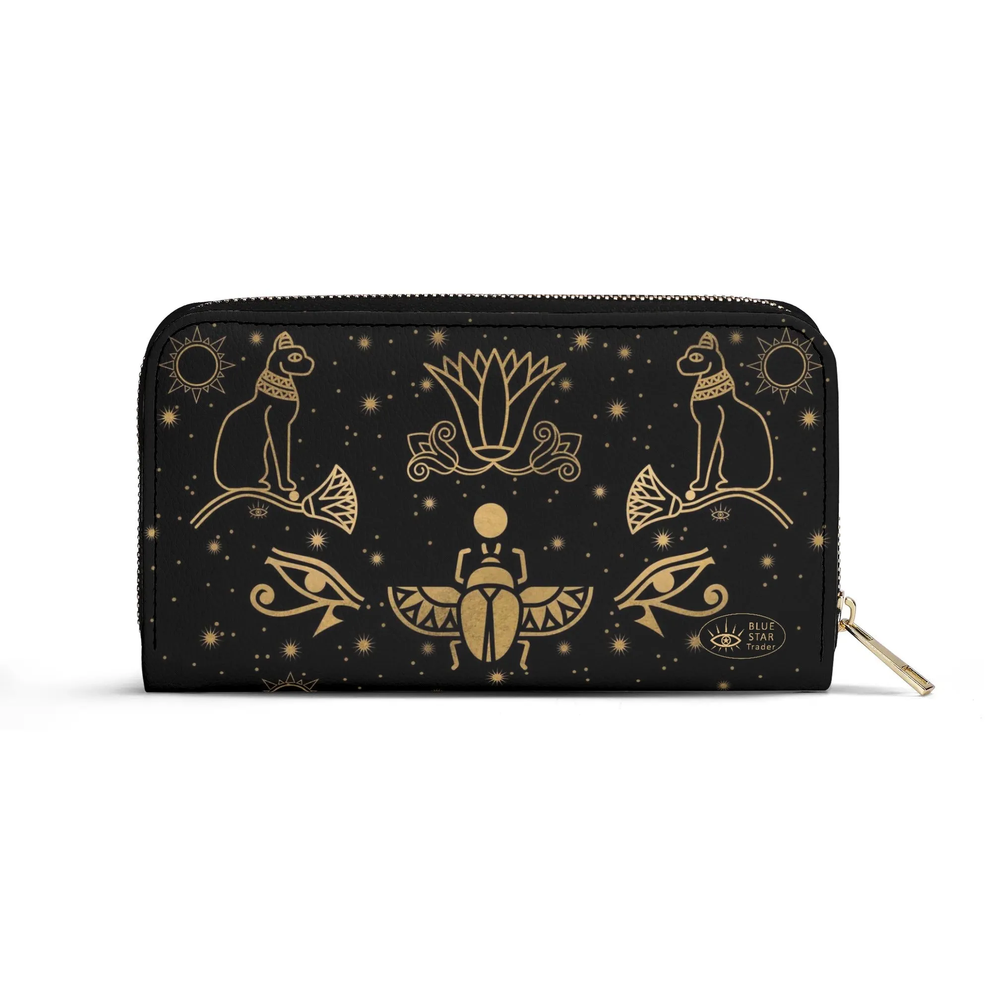 Egyptian Scarab Beetle Vegan Leather Zipper Wallet