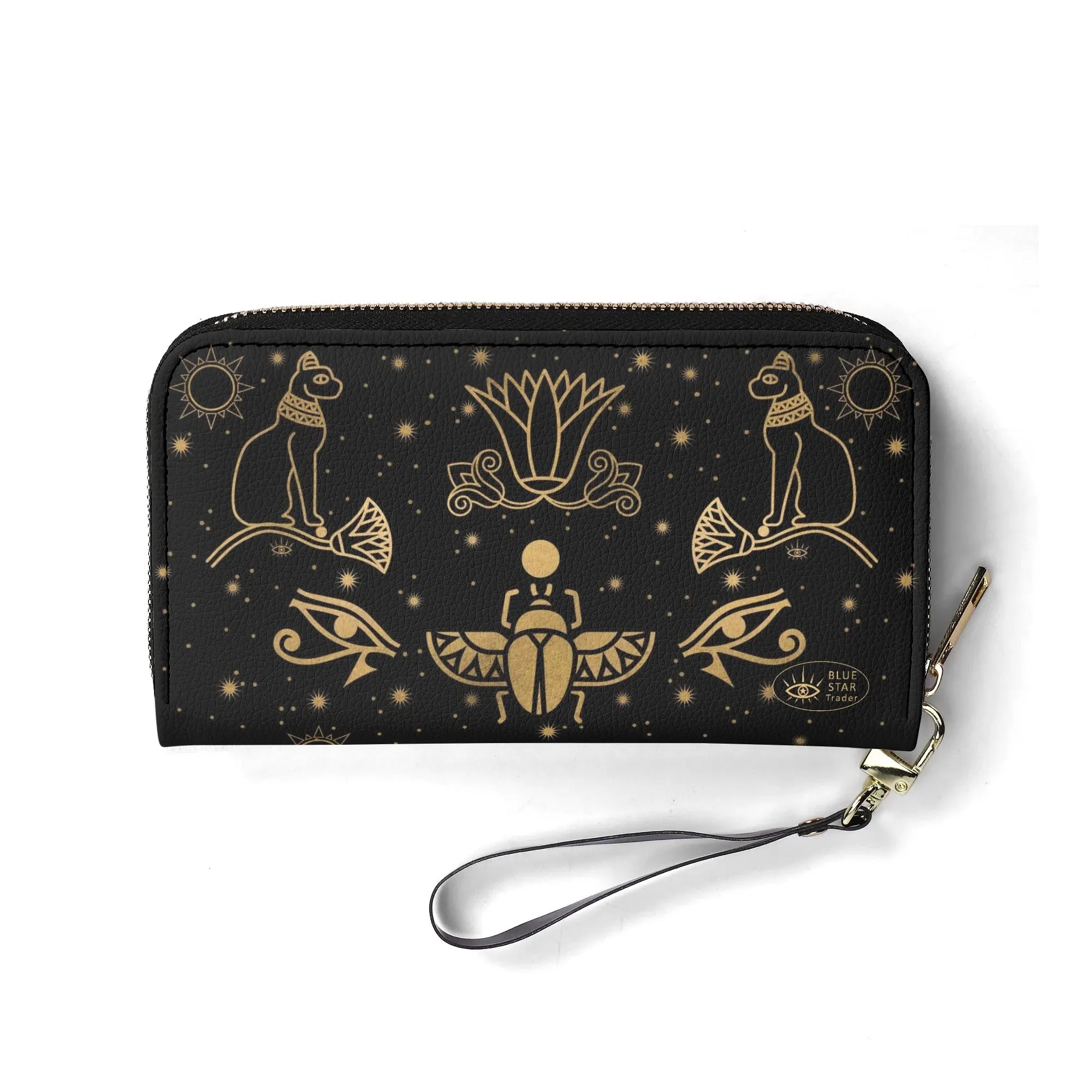 Egyptian Scarab Beetle Vegan Leather Zipper Wallet