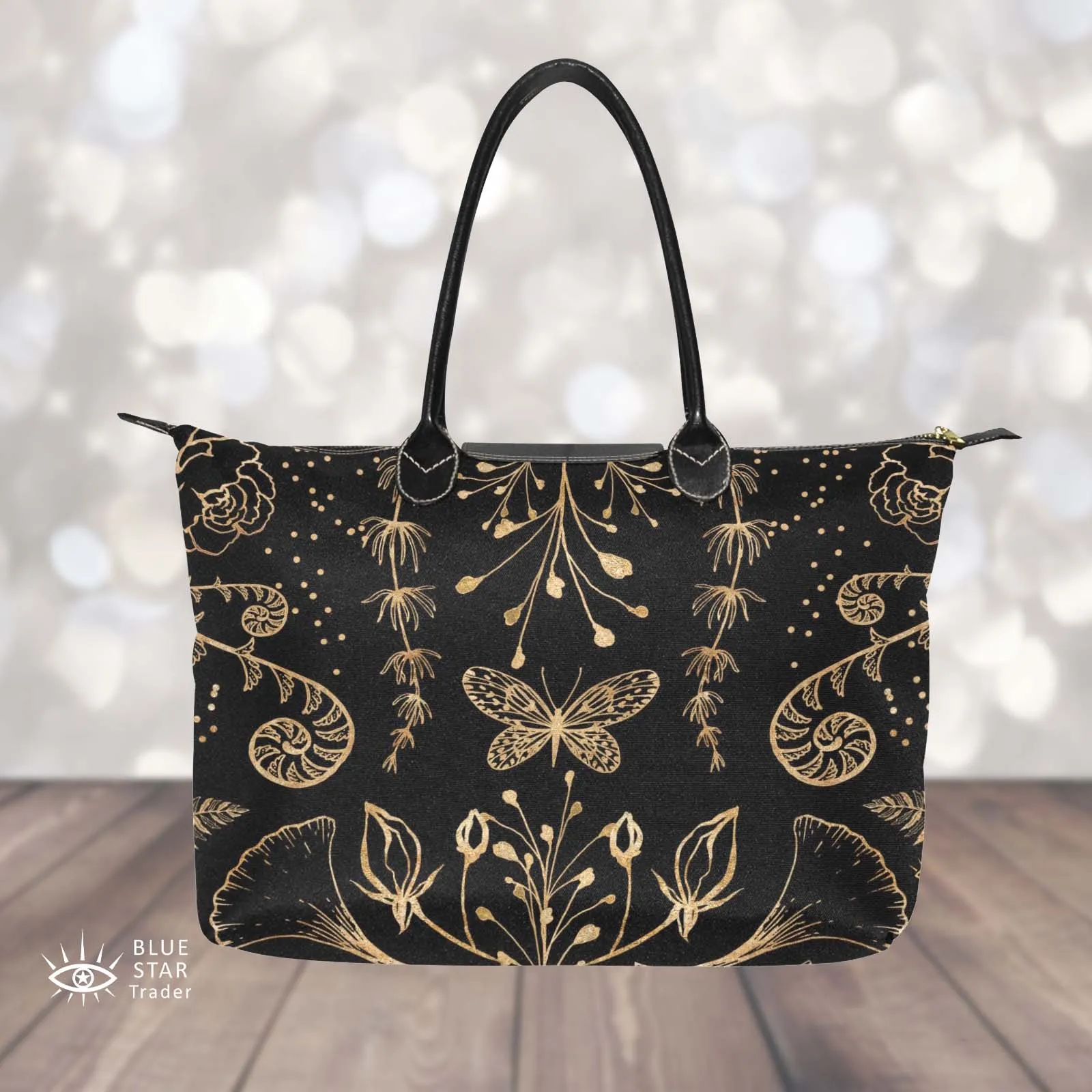 Elegant Flowers Black Witchy Classic 15 Inch Handbag