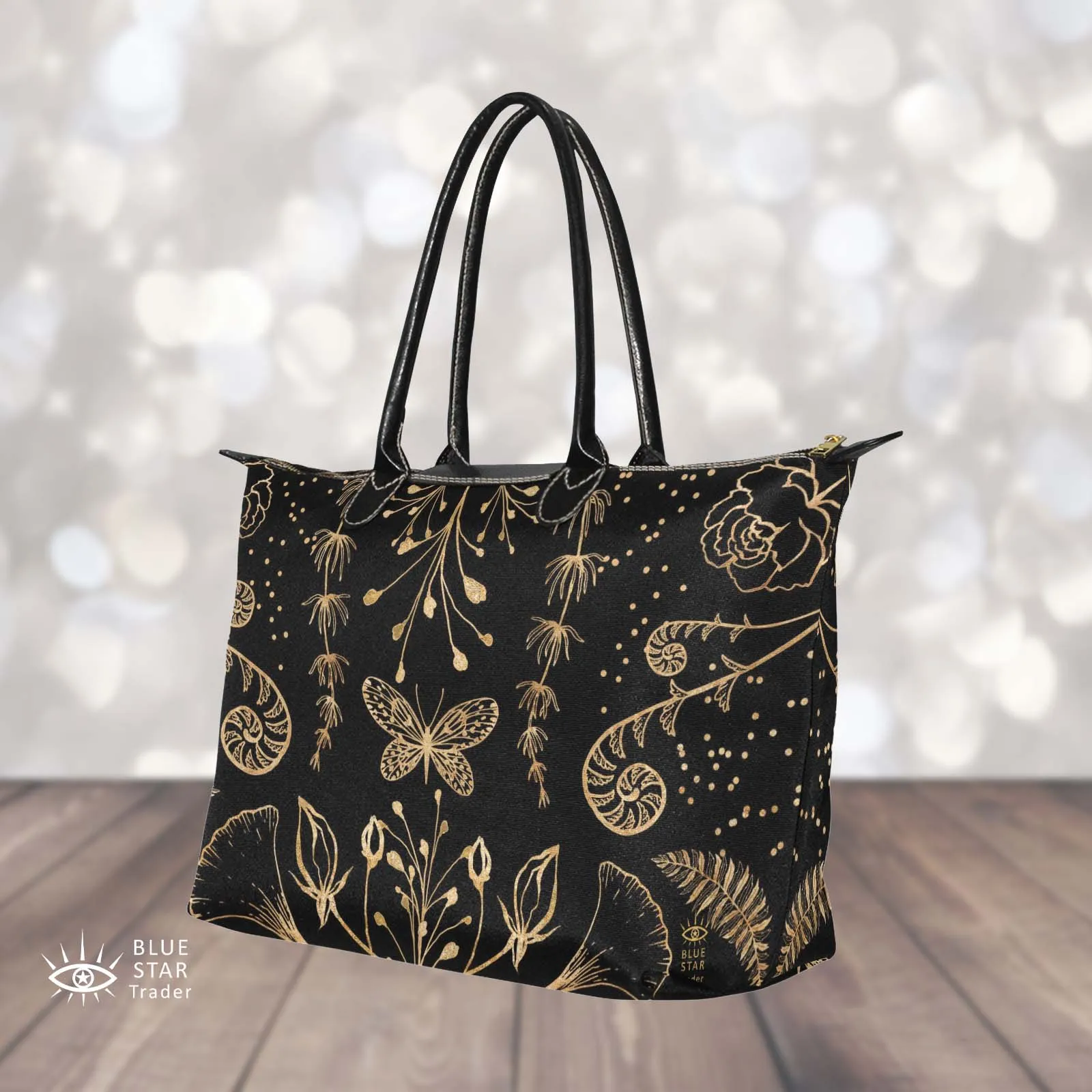 Elegant Flowers Black Witchy Classic 15 Inch Handbag