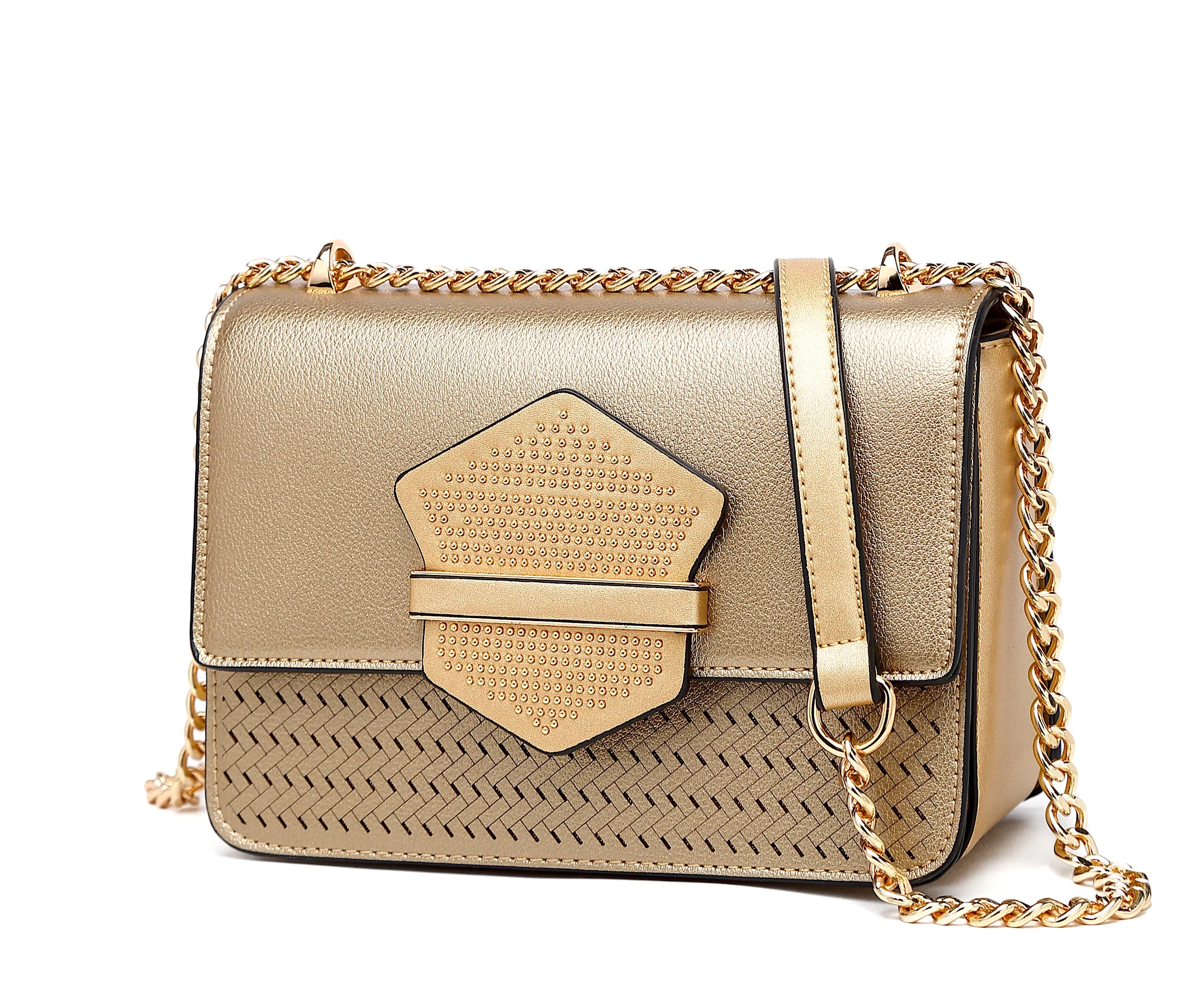 Elegant Mauve Handbag with Gold Chain Strap