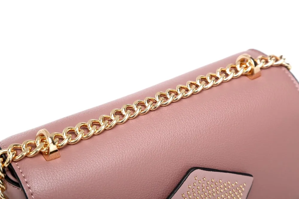 Elegant Mauve Handbag with Gold Chain Strap