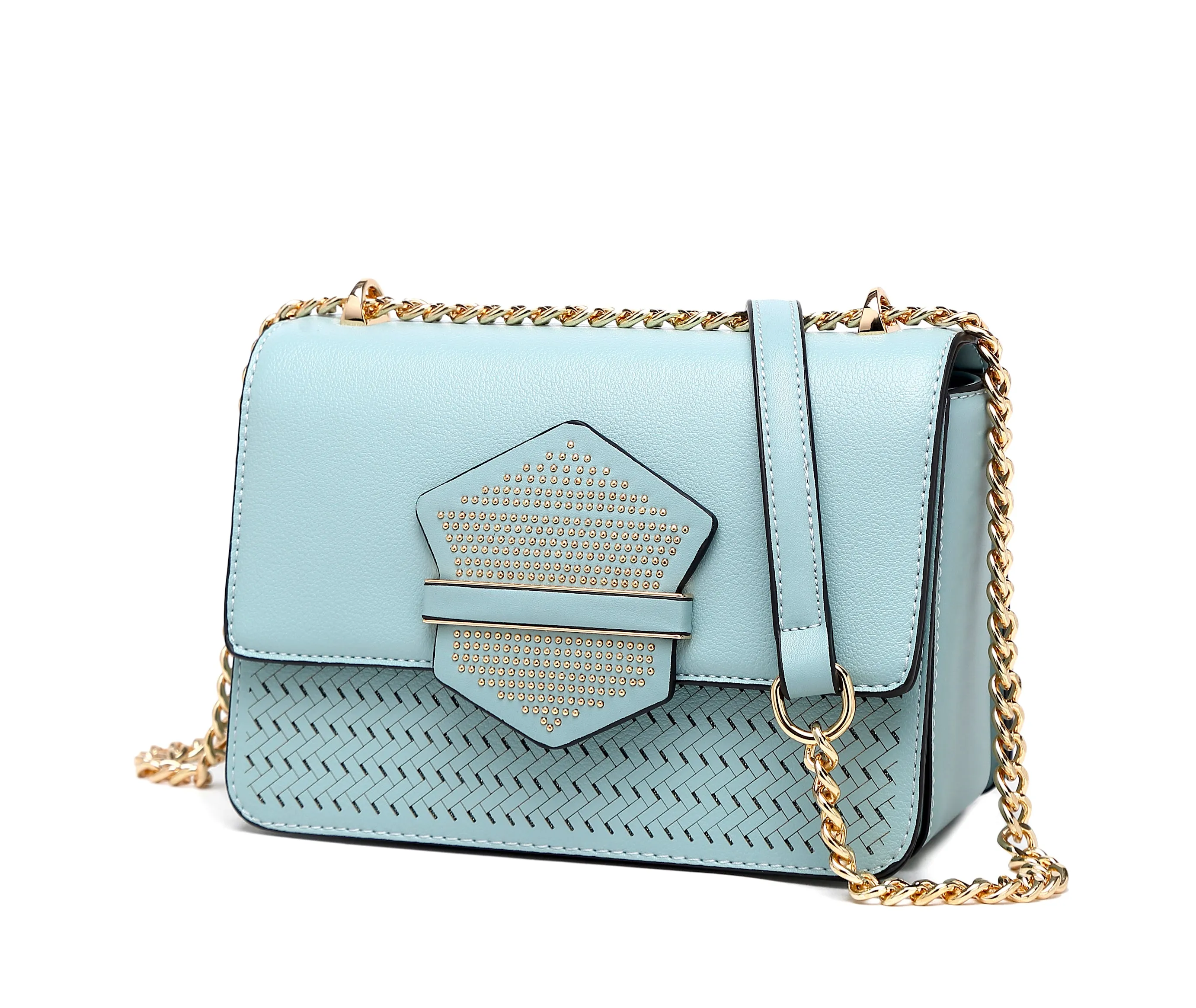 Elegant Mauve Handbag with Gold Chain Strap