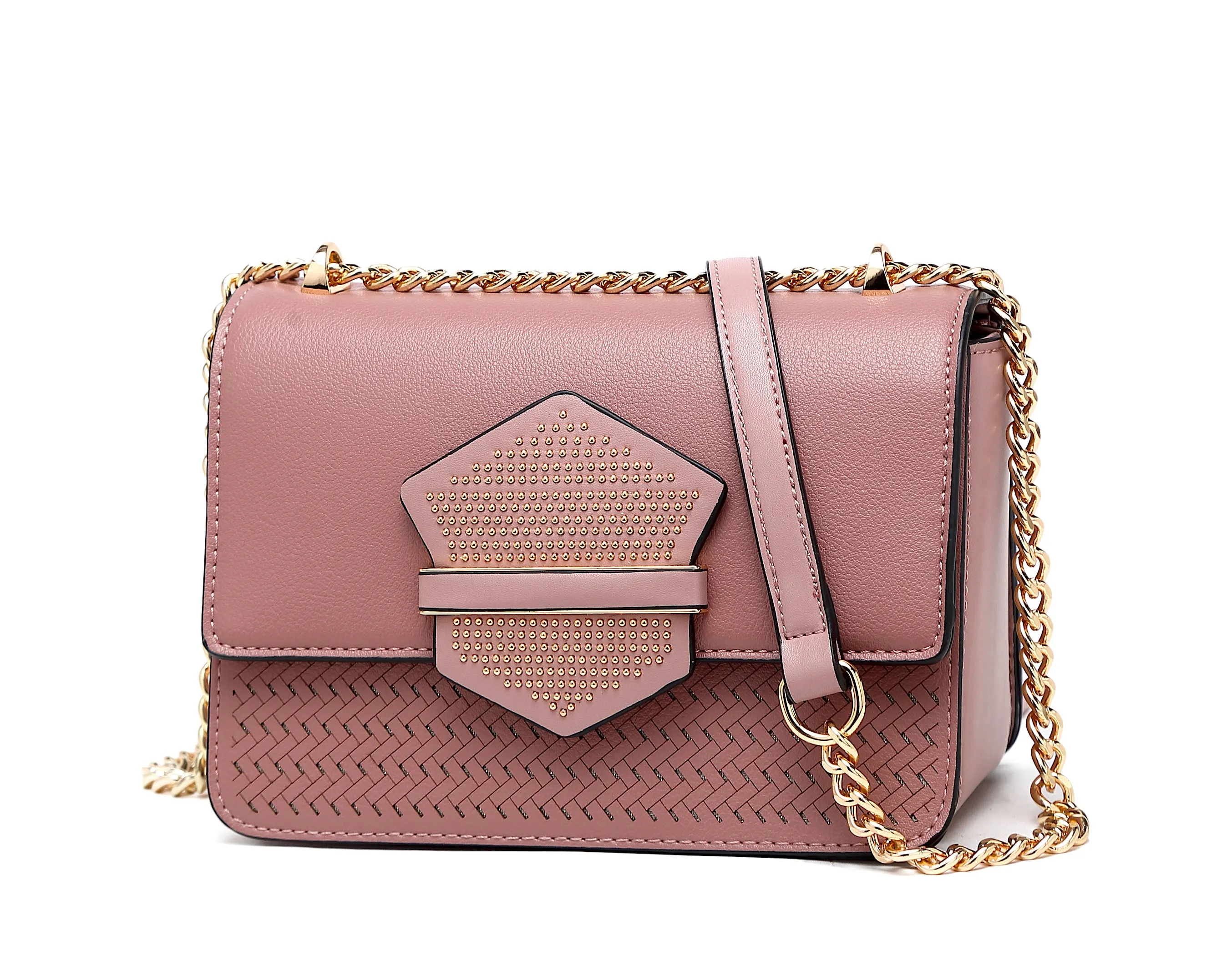 Elegant Mauve Handbag with Gold Chain Strap