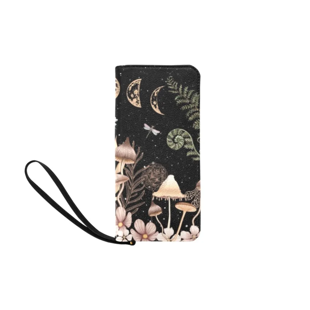 Elegant Mushrooms Clutch Purse Zippered Wallet with Strap