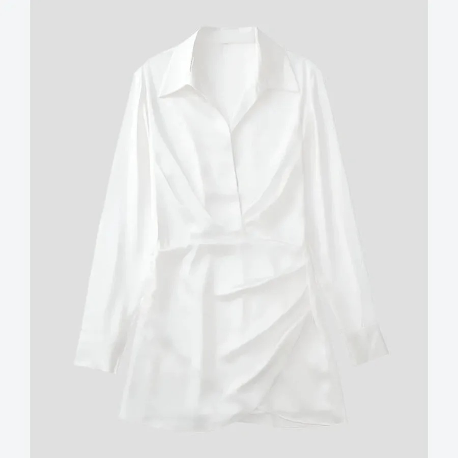 Elegant Satin Draped Shirt Dresses