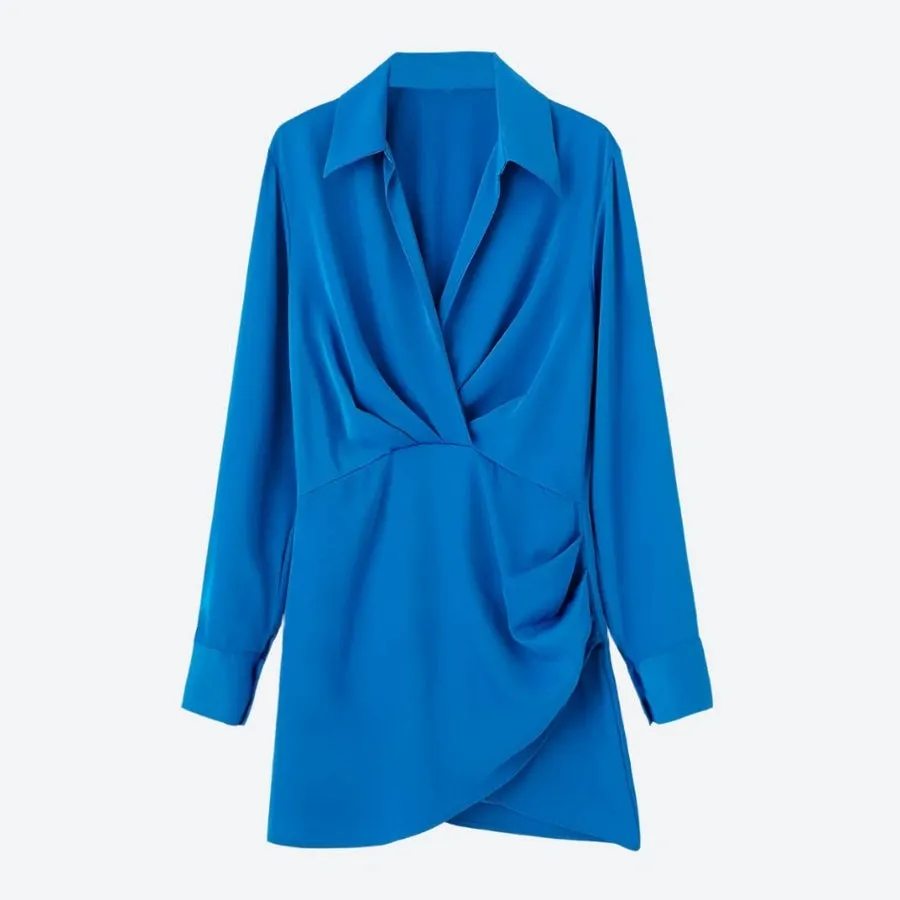 Elegant Satin Draped Shirt Dresses