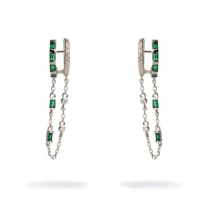 Emerald Stone Design Sterling Silver & Diamond Dangle Earrings