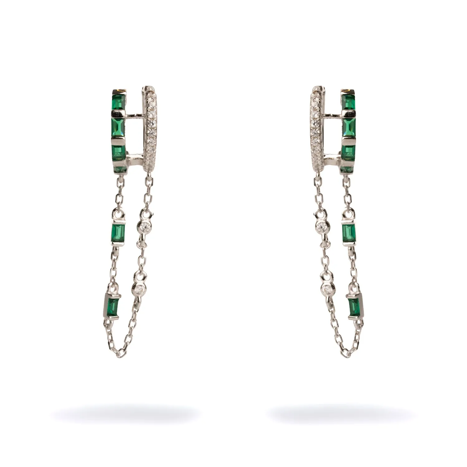 Emerald Stone Design Sterling Silver & Diamond Dangle Earrings