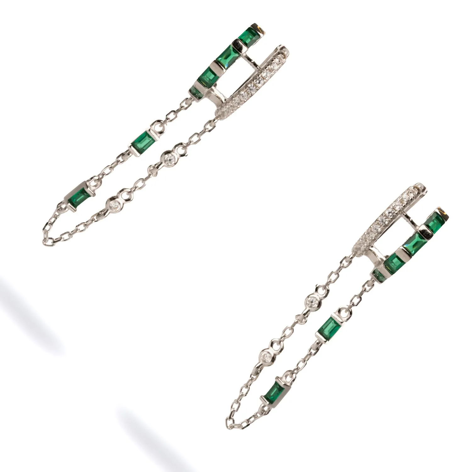 Emerald Stone Design Sterling Silver & Diamond Dangle Earrings