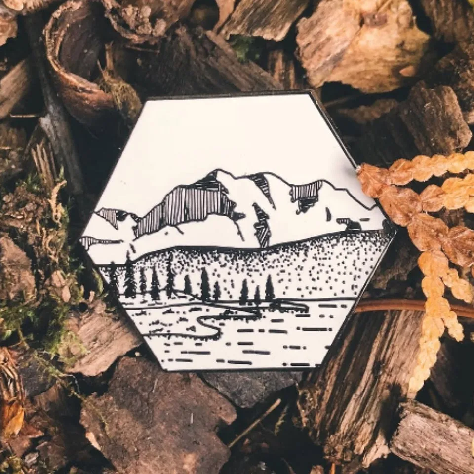 ENAMEL PINS: Hexagonal Mountain Landscape Enamel Pin