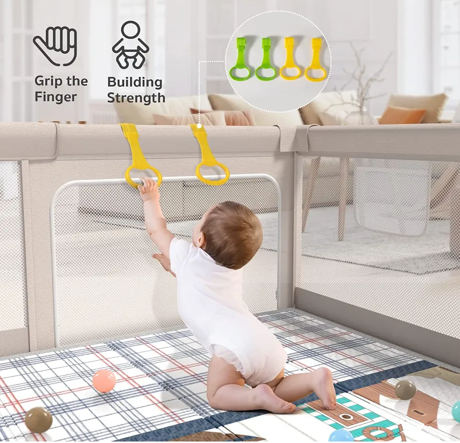 Extra Large Baby Playpen | Support Handles | Carry Bag | Breathable Mesh Fabric |  Includes Reversible Play Mat | Grey | 1.5 x 1.5m