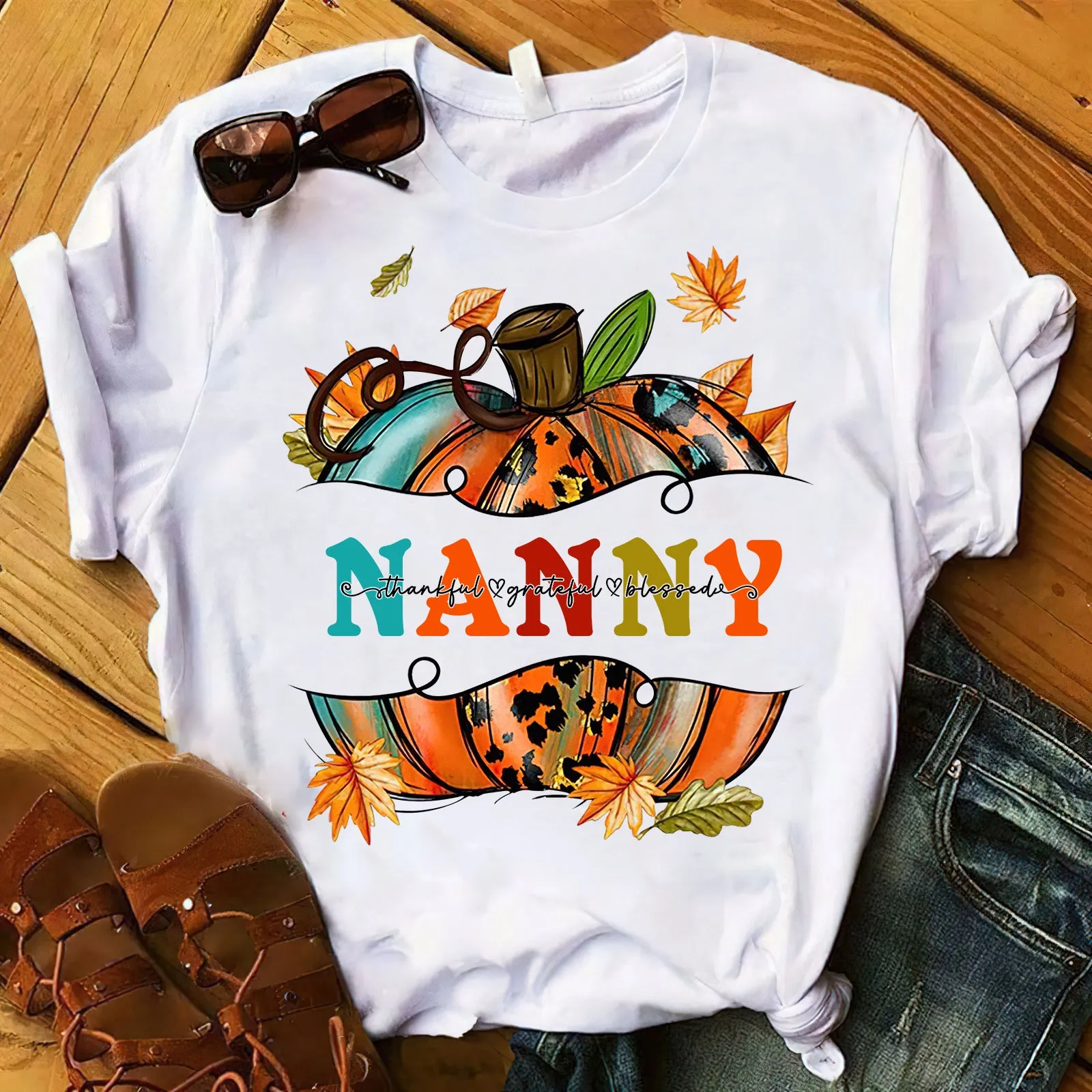 Fall Pumpkin Thankful Blessed Nanny Shirt 946