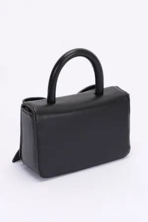 Faux Leather Ribbon Top Handle Bag