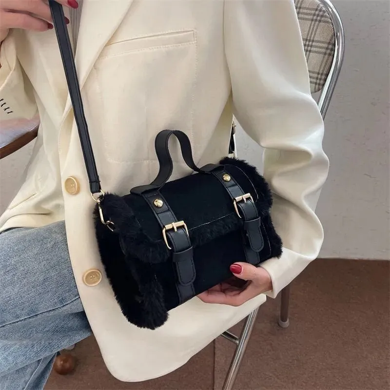 Faux Shearling Box Shoulder Bags