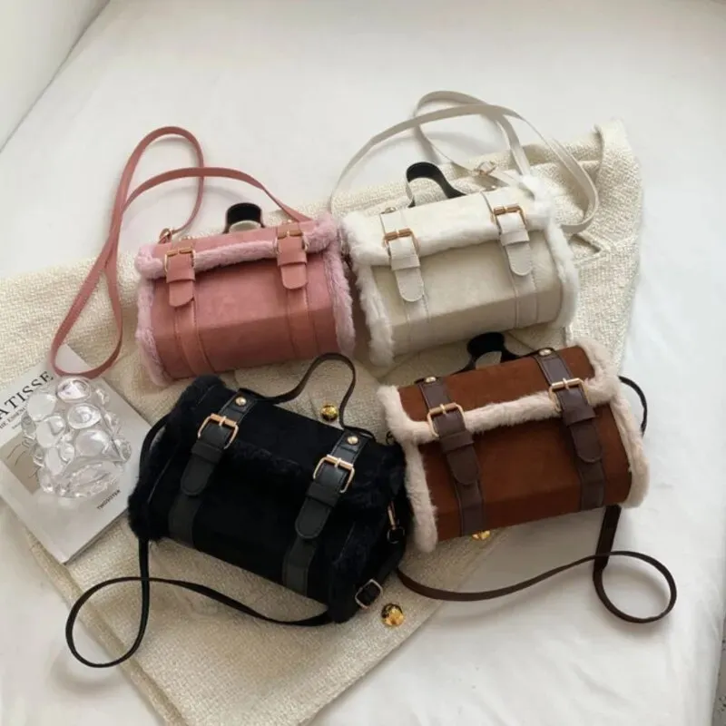 Faux Shearling Box Shoulder Bags