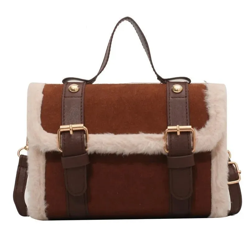 Faux Shearling Box Shoulder Bags