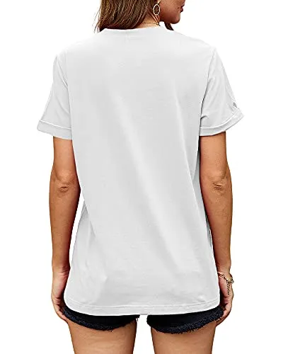 Ferrtye Womens Sunflower Print Graphic T Shirts Short Sleeve Novelty Summer Tops (White, Large)