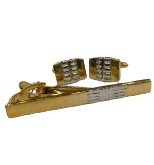 Fratello Cufflink and Tie Clip Combo - Gold & Silver Ripple CLT08
