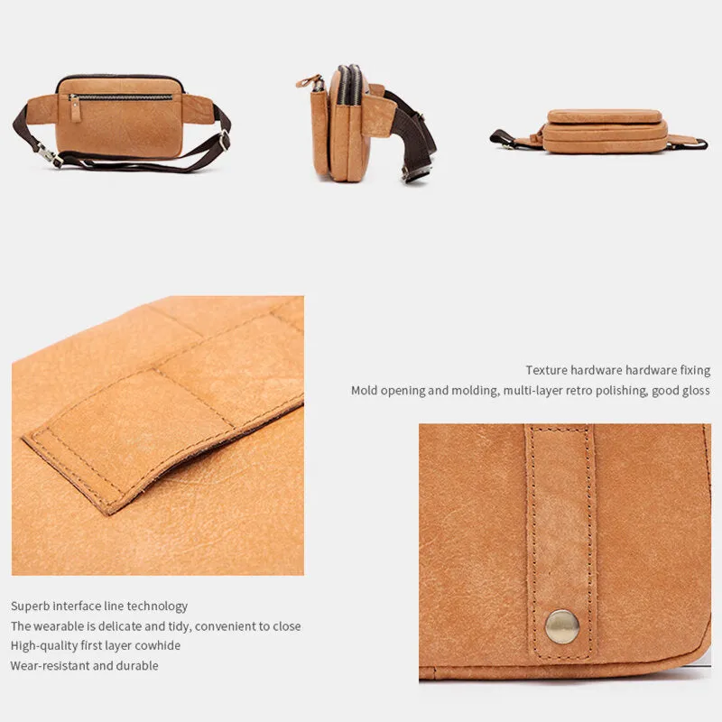 Genuine Leather Chest Bag Waist Bag Retro 6.3 Inch Phone Bag 2 In 1
