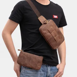Genuine Leather Chest Bag Waist Bag Retro 6.3 Inch Phone Bag 2 In 1
