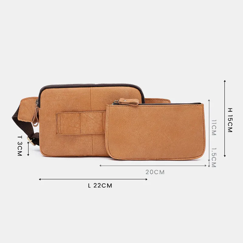 Genuine Leather Chest Bag Waist Bag Retro 6.3 Inch Phone Bag 2 In 1
