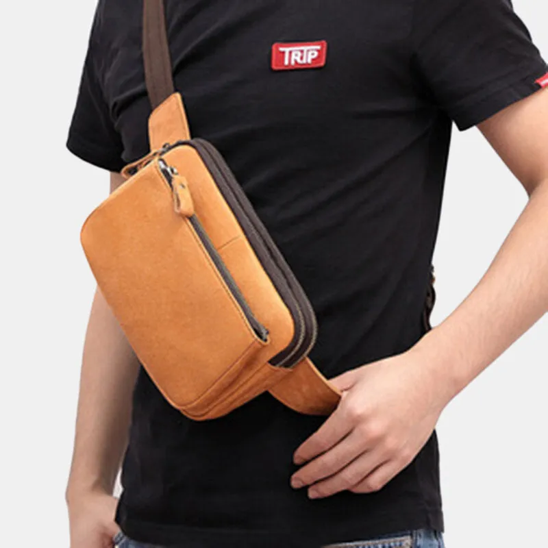 Genuine Leather Chest Bag Waist Bag Retro 6.3 Inch Phone Bag 2 In 1
