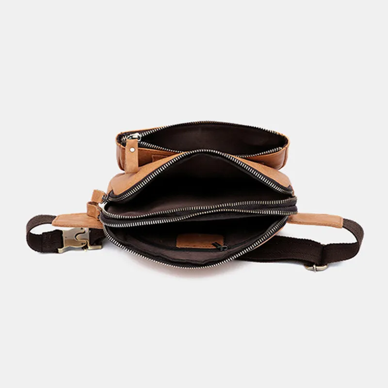 Genuine Leather Chest Bag Waist Bag Retro 6.3 Inch Phone Bag 2 In 1