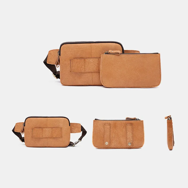 Genuine Leather Chest Bag Waist Bag Retro 6.3 Inch Phone Bag 2 In 1