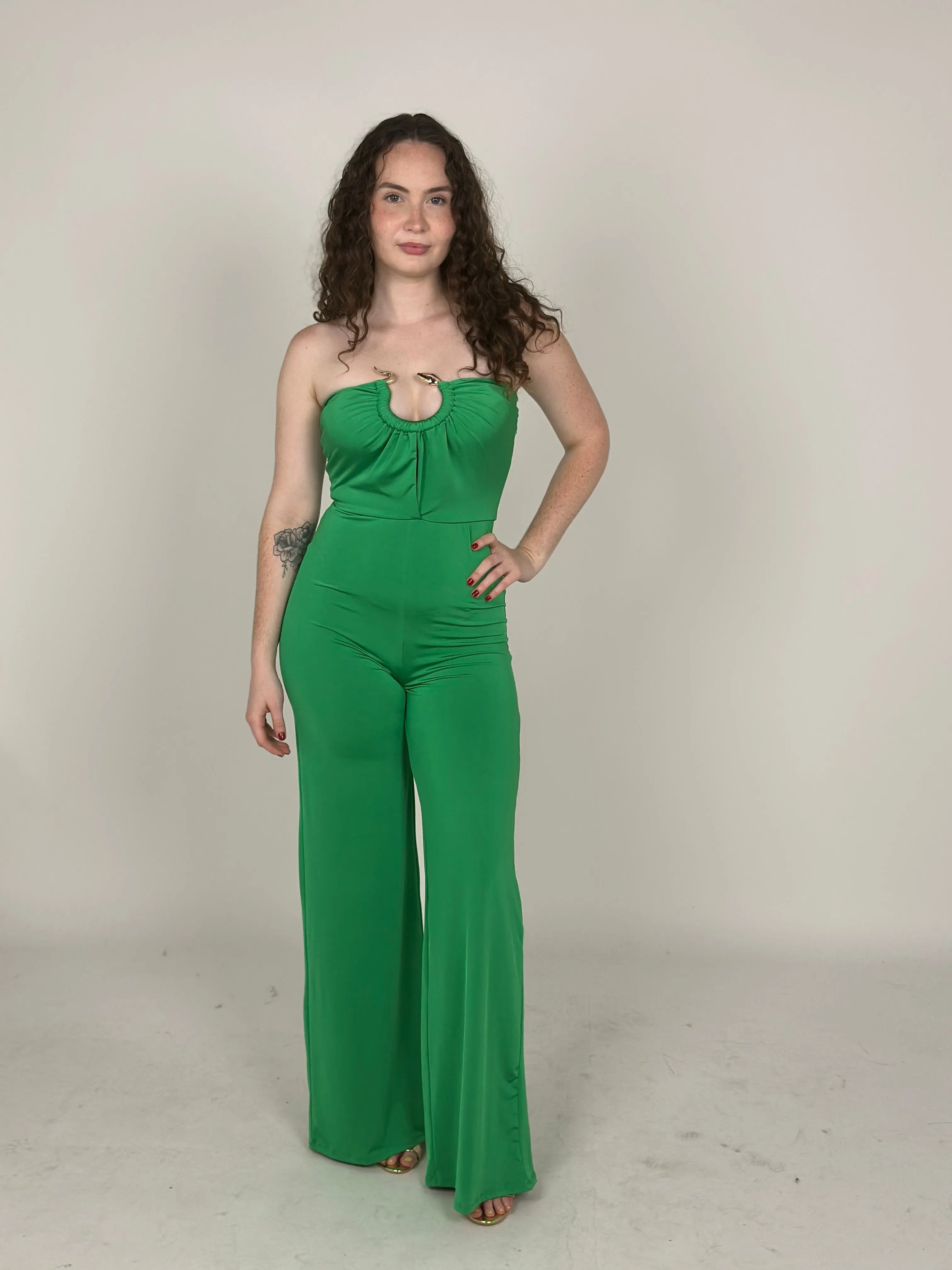 Green Off Shoulder Jumpsuit