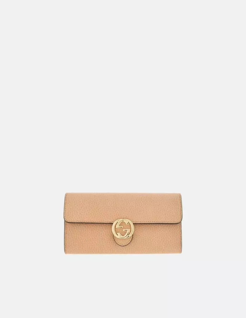 Gucci Interlocking GG Camelia Soft Leather Wallet Marmont Light Beige Italy NEW