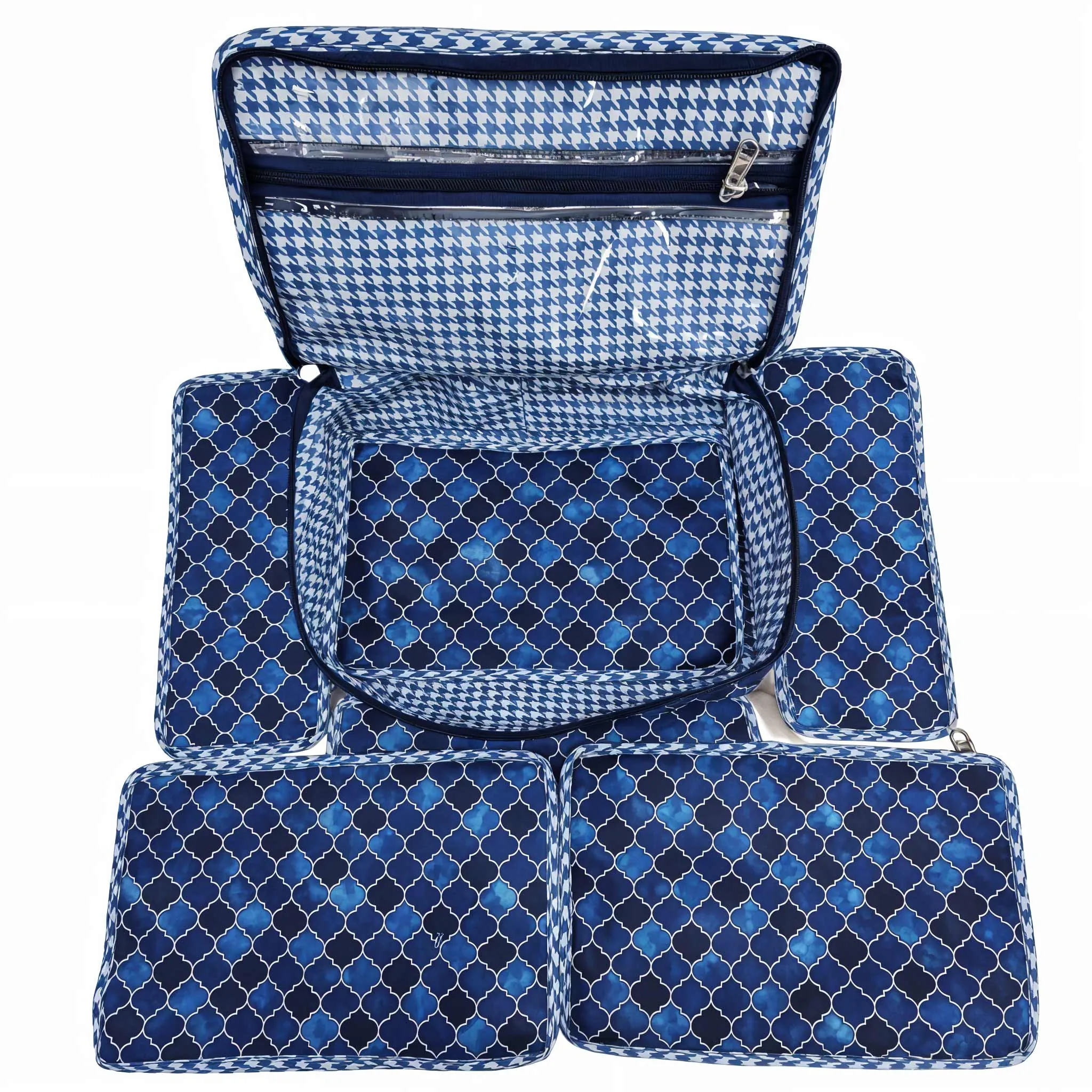 INDIGO MOSAIC PRINT JEWELRY ORGANIZER