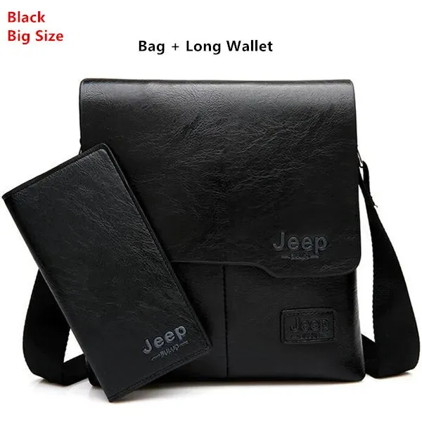 JEEP 2PC/Set Men Leather Messenger Shoulder Business Crossbody Famous Brand Bags