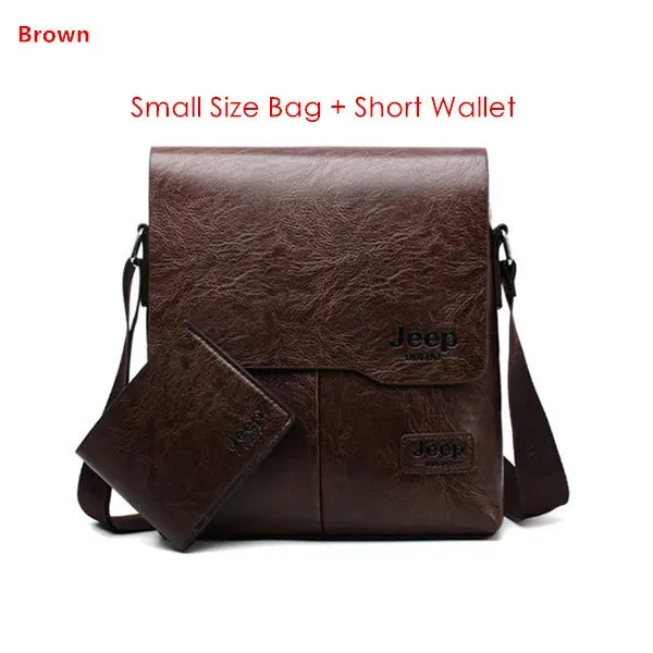 JEEP 2PC/Set Men Leather Messenger Shoulder Business Crossbody Famous Brand Bags