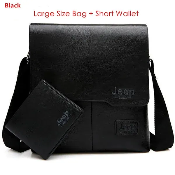 JEEP 2PC/Set Men Leather Messenger Shoulder Business Crossbody Famous Brand Bags