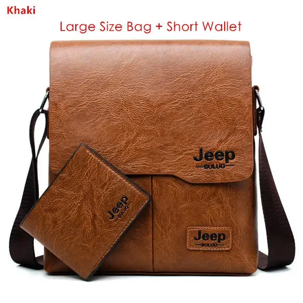 JEEP 2PC/Set Men Leather Messenger Shoulder Business Crossbody Famous Brand Bags