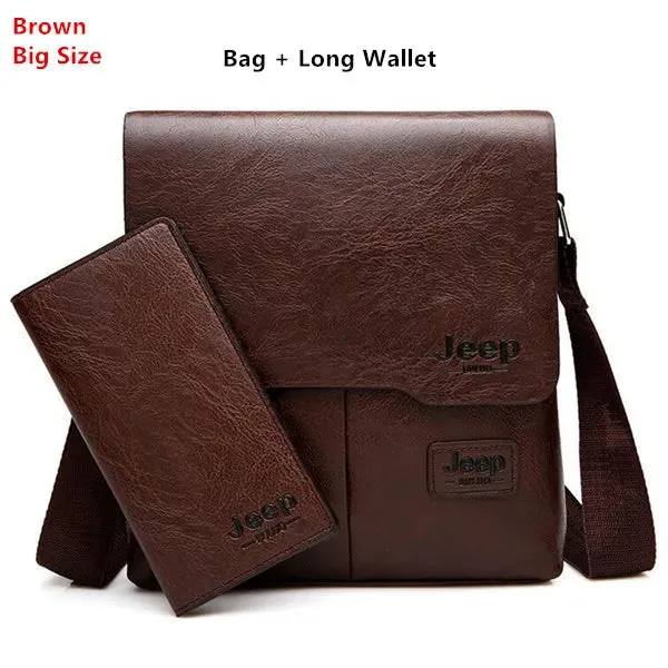 JEEP 2PC/Set Men Leather Messenger Shoulder Business Crossbody Famous Brand Bags