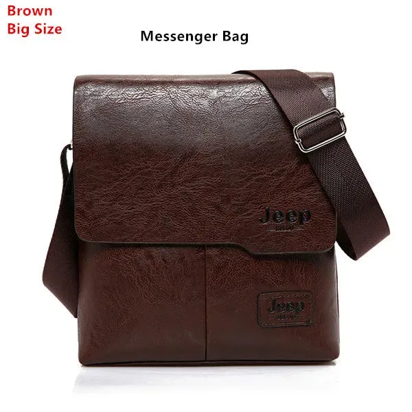 JEEP 2PC/Set Men Leather Messenger Shoulder Business Crossbody Famous Brand Bags