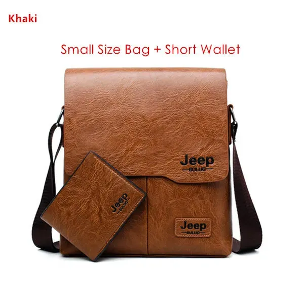 JEEP 2PC/Set Men Leather Messenger Shoulder Business Crossbody Famous Brand Bags