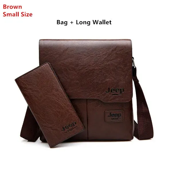 JEEP 2PC/Set Men Leather Messenger Shoulder Business Crossbody Famous Brand Bags